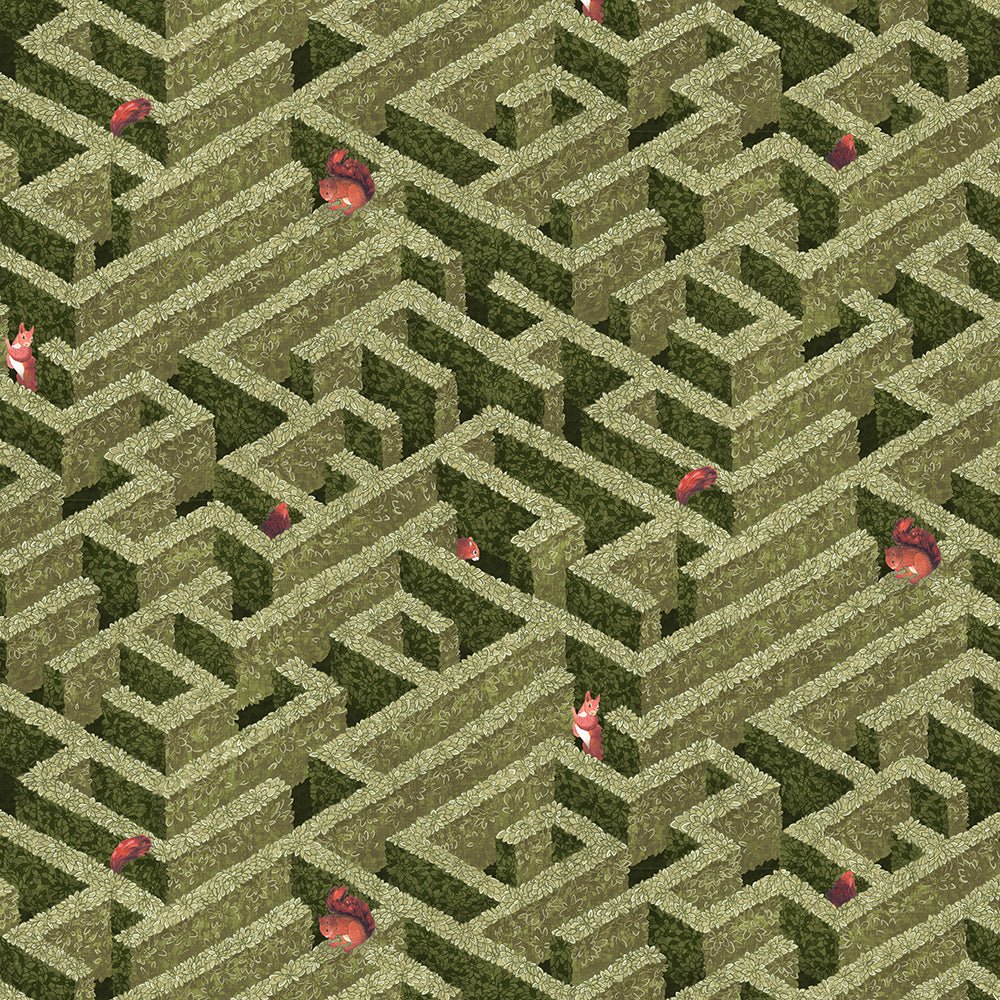 Labyrinth with Squirrels Wallpaper - Olive - Josephine Munsey - JMW-100801 - Premier Wallcovering
