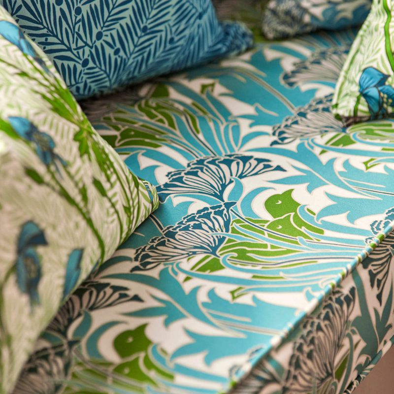 Laceflower Fabric - Garden Green/Lagoon - Morris & Co - 227229 - Premier Wallcovering