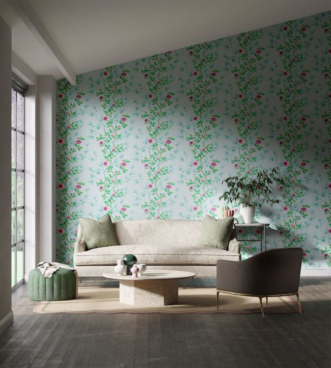 Lady Alford Wallpaper - Sky/Magenta - HDHW112901 - Harlequin - Premier Wallcovering