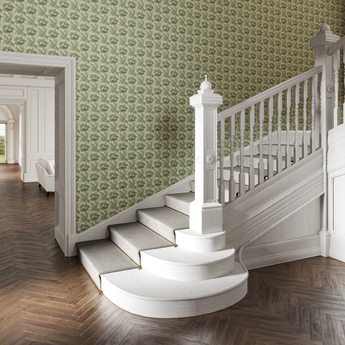Lady Emma Wallpaper - Green - Warner House - Premier Wallcovering
