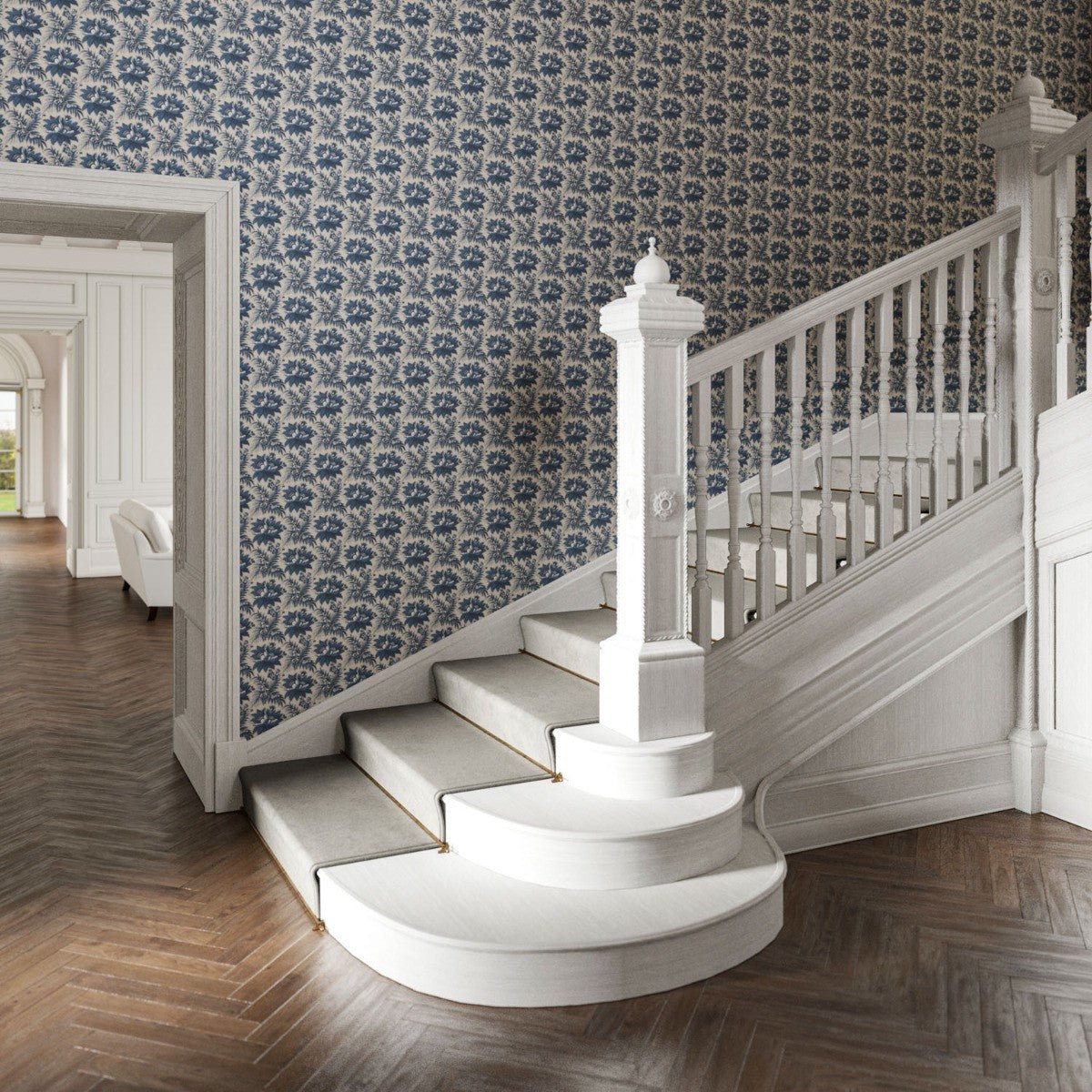 Lady Emma Wallpaper - Blue - Warner House - Premier Wallcovering
