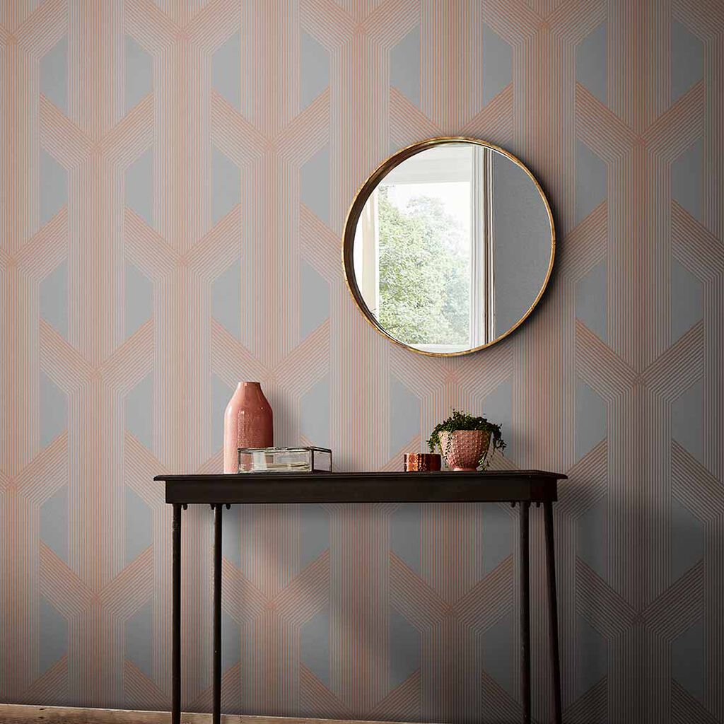 Lagom Geo Wallpaper - Grey & Rose Gold - Graham & Brown - 106761 - Premier Wallcovering