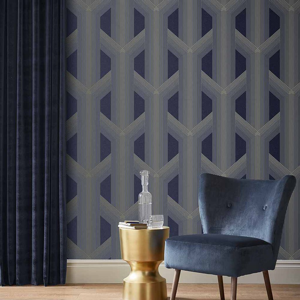 Lagom Geo Wallpaper - Navy & Gold - Graham & Brown - 106762 - Premier Wallcovering