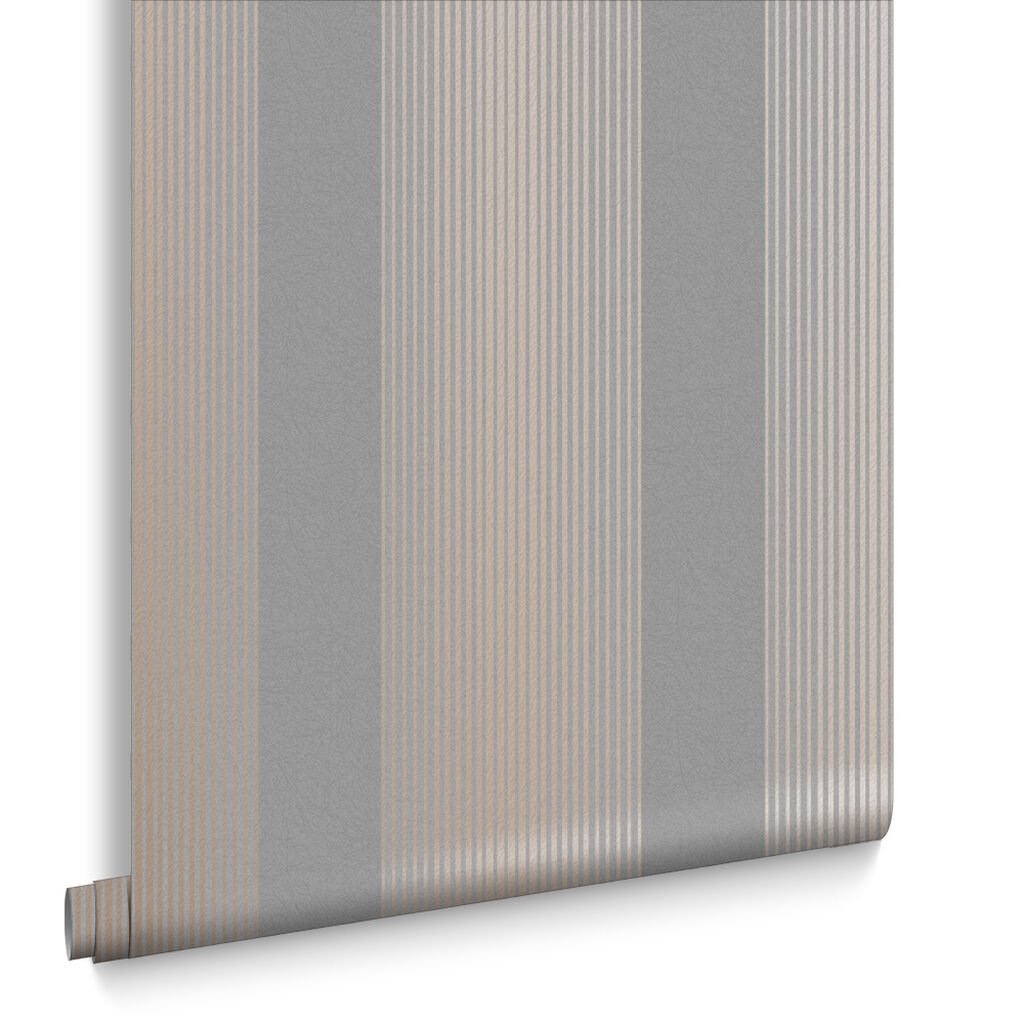Lagom Stripe Wallpaper - Grey Rose Gold - Graham & Brown - 106766 - Premier Wallcovering