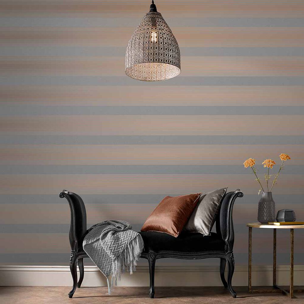 Lagom Stripe Wallpaper - Grey Rose Gold - Graham & Brown - 106766 - Premier Wallcovering