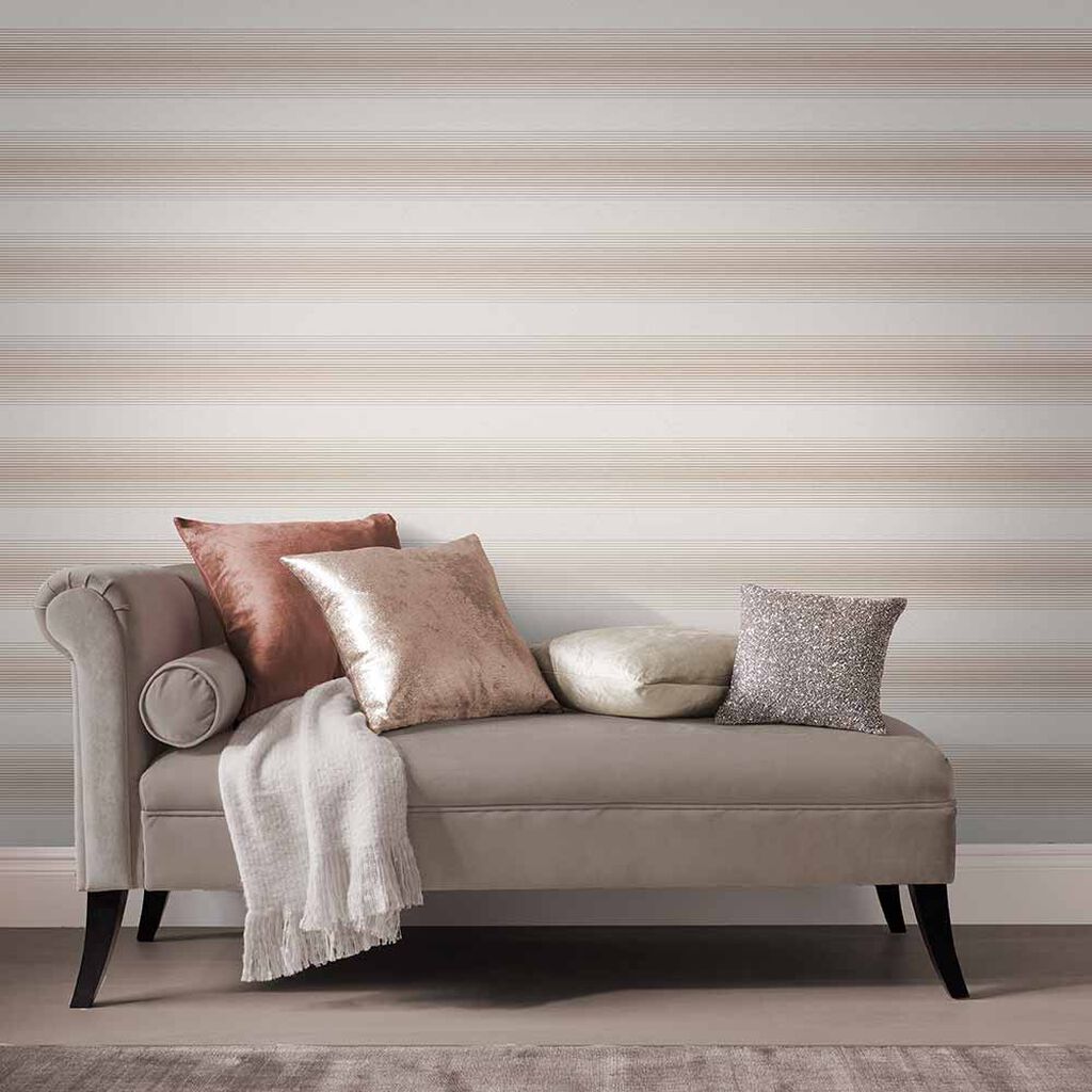 Lagom Stripe Wallpaper - White Rose Gold - Graham & Brown - 106768 - Premier Wallcovering