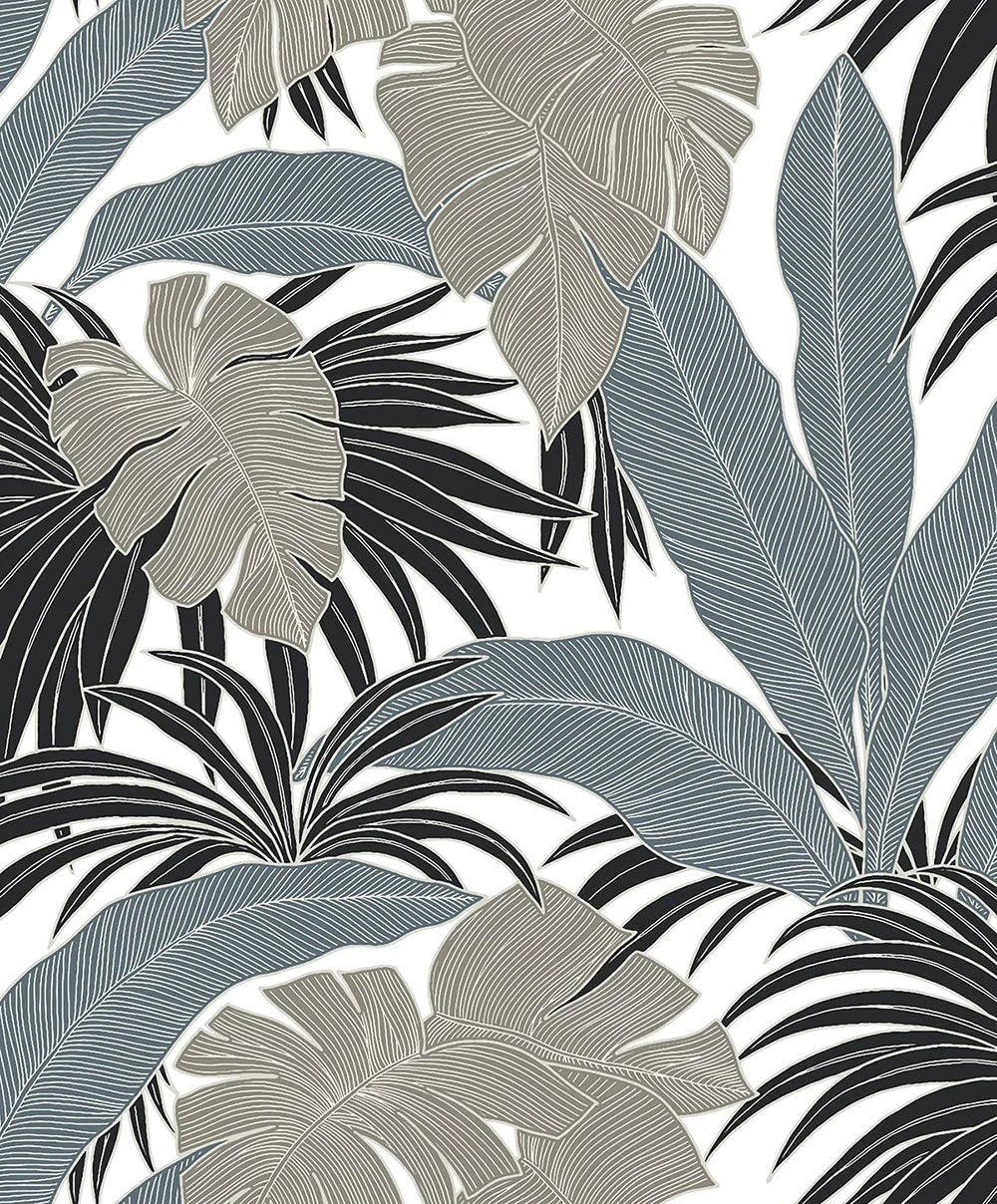 Laguna Leaf Wallpaper - Bluestone & Grey - NextWall - NW58708 - Premier Wallcovering