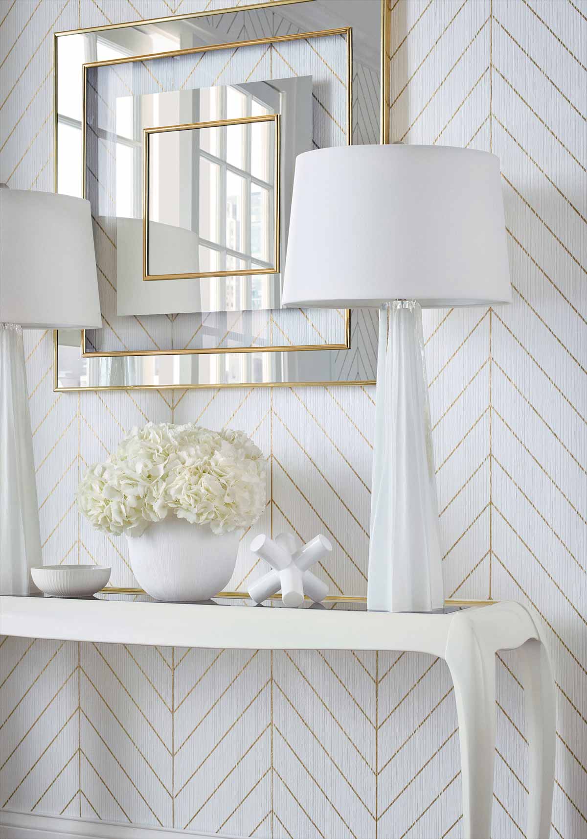 Land Bridge Wallpaper - White & Metallic Gold - Thibaut - T41005 - Premier Wallcovering