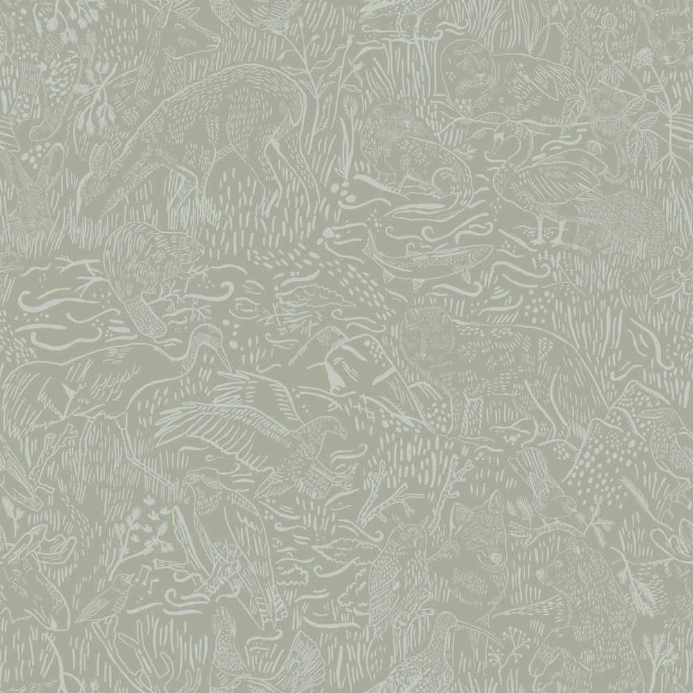 Landskapsdjur Wallpaper - Gray/Green - Midbec - 26017 - Premier Wallcovering