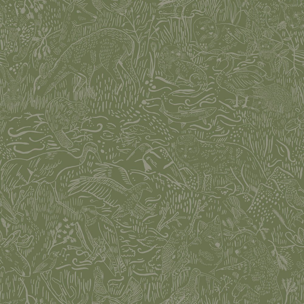 Landskapsdjur Wallpaper - Forest Green - Midbec - 26023 - Premier Wallcovering