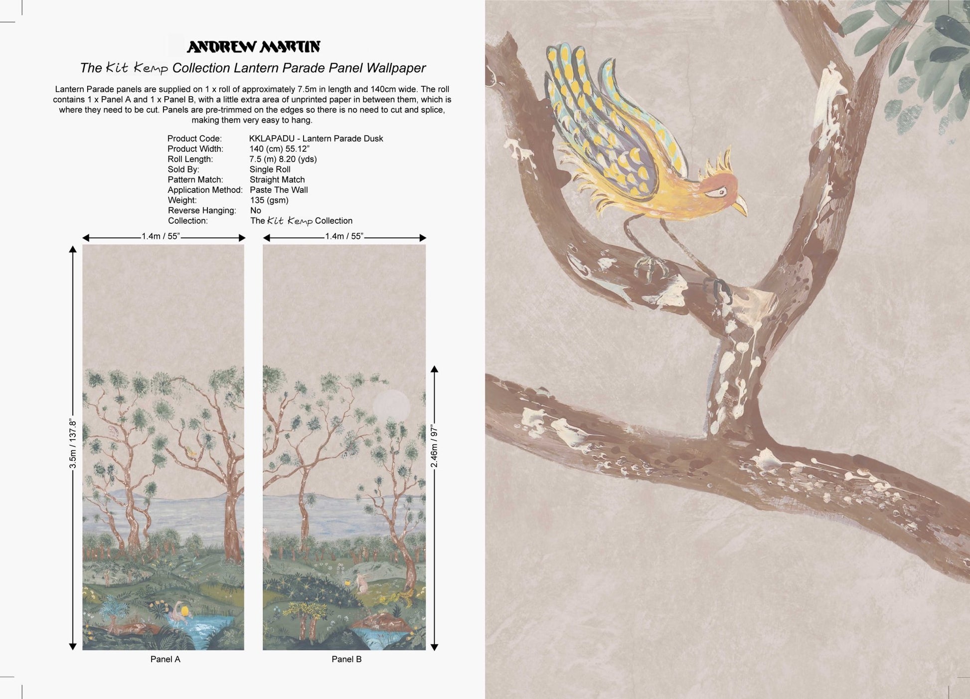 Lantern Parade Wallpaper - Plaster pink - Andrew Martin - KKLAPADU - Premier Wallcovering