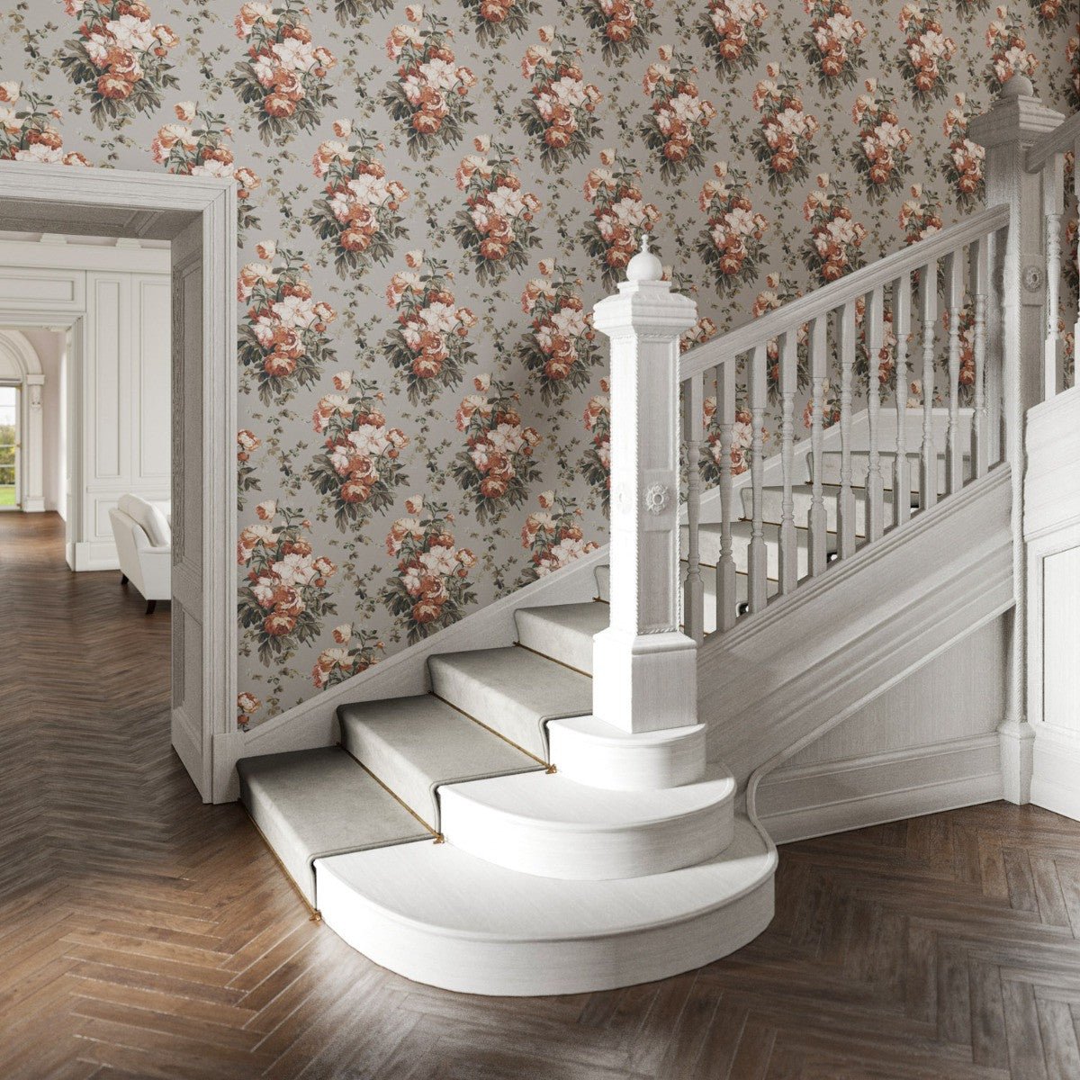 Large Peonies Wallpaper - Taupe - Warner House - Premier Wallcovering