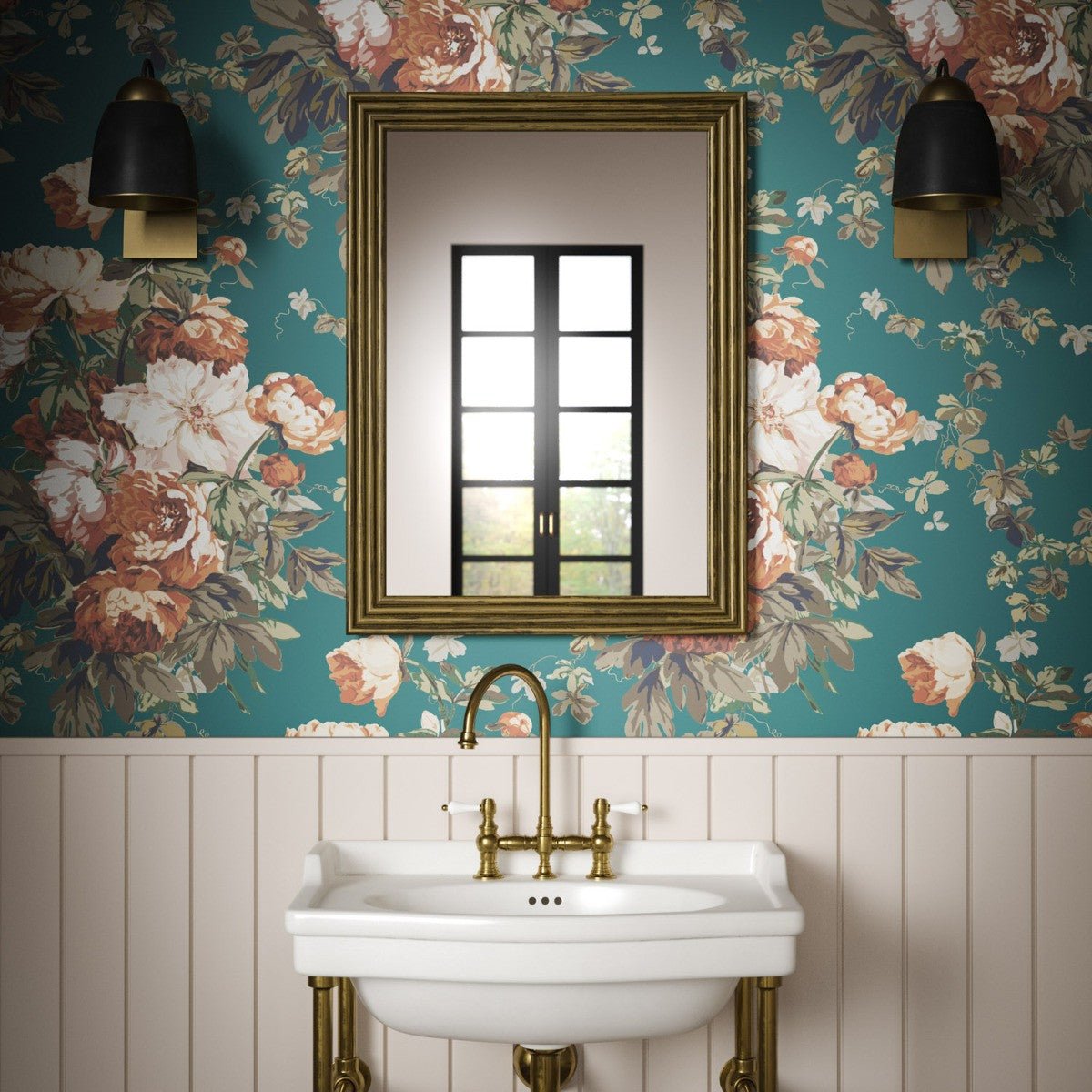 Large Peonies Wallpaper - Teal - Warner House - Premier Wallcovering