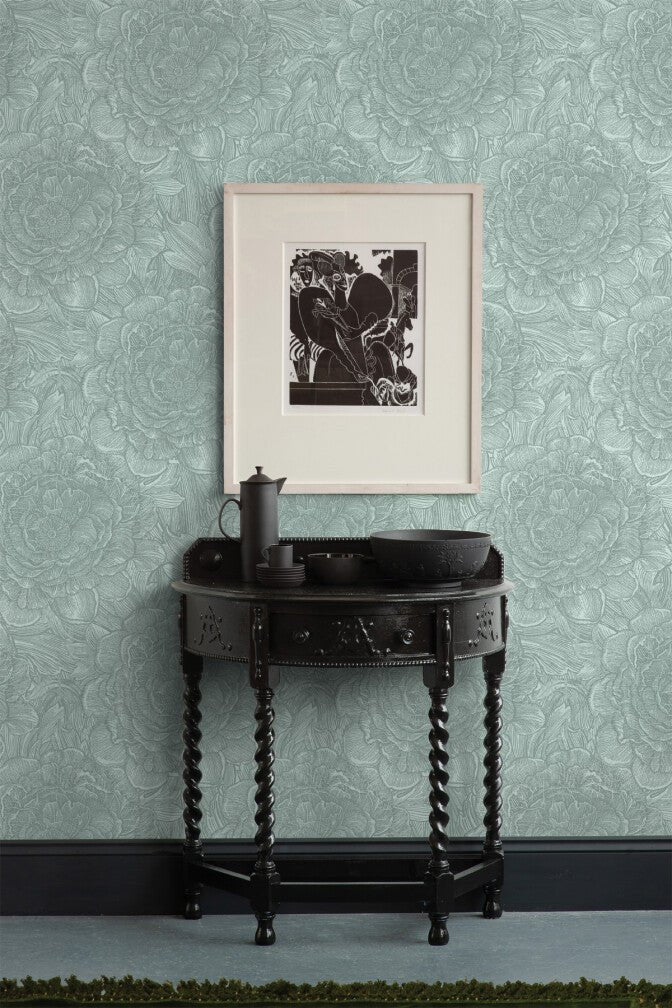 Large Tudor Rose Wallpaper - Eucalyptus - Timorous Beasties - STCO/LTR/RNW/02 - Premier Wallcovering