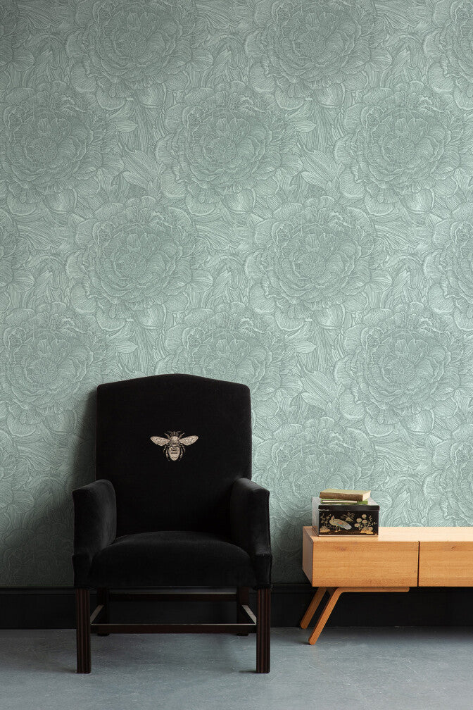 Large Tudor Rose Wallpaper - Eucalyptus - Timorous Beasties - STCO/LTR/RNW/02 - Premier Wallcovering