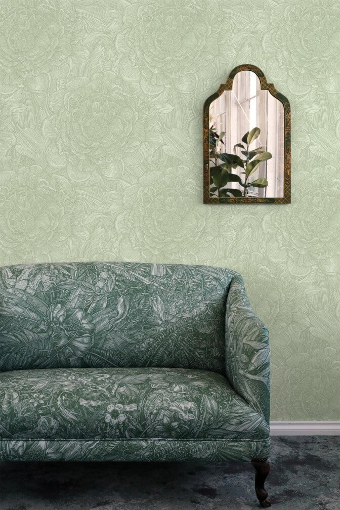 Large Tudor Rose Wallpaper - Soft Lime - Timorous Beasties - STCO/LTR/RNW/03 - Premier Wallcovering