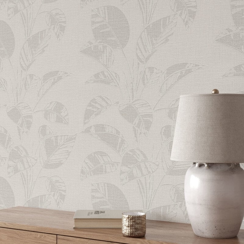 Largo Leaf Metallic Wallpaper - Beige - Erismann - 10459 - 02 - Premier Wallcovering