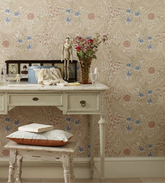 Larkspur Wallpaper - Green/Coral - 212558 - Morris & Co - Premier Wallcovering