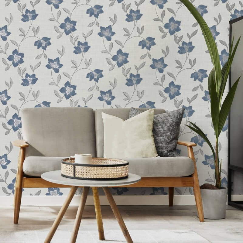 Larson Floral Metallic Wallpaper - Navy/Silver - Fine Décor - FD43067 - Premier Wallcovering