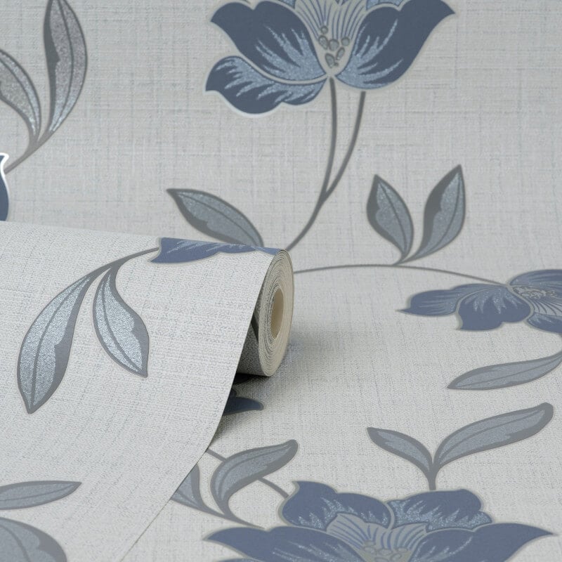 Larson Floral Metallic Wallpaper - Navy/Silver - Fine Décor - FD43067 - Premier Wallcovering