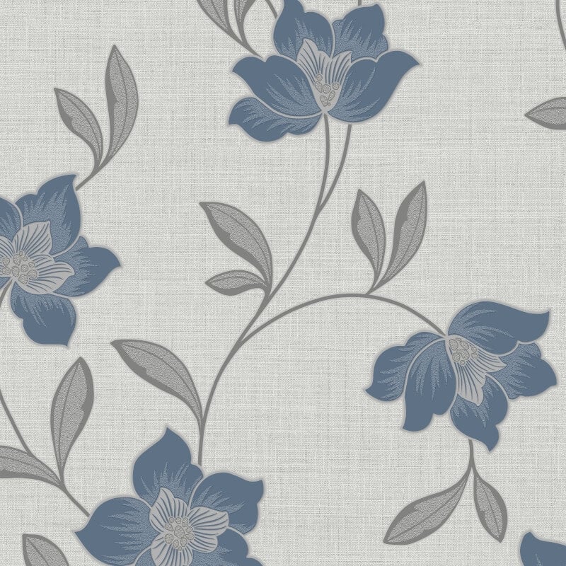 Larson Floral Metallic Wallpaper - Navy/Silver - Fine Décor - FD43067 - Premier Wallcovering