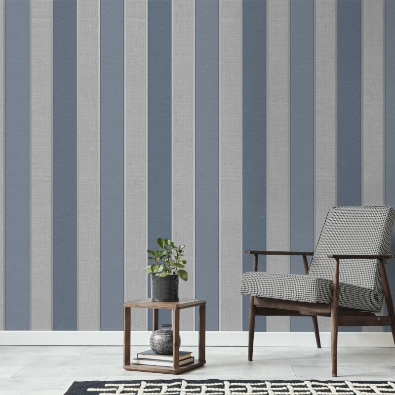 Larson Stripe Metallic Wallpaper - Navy/Silver - Fine Décor - FD42823 - Premier Wallcovering