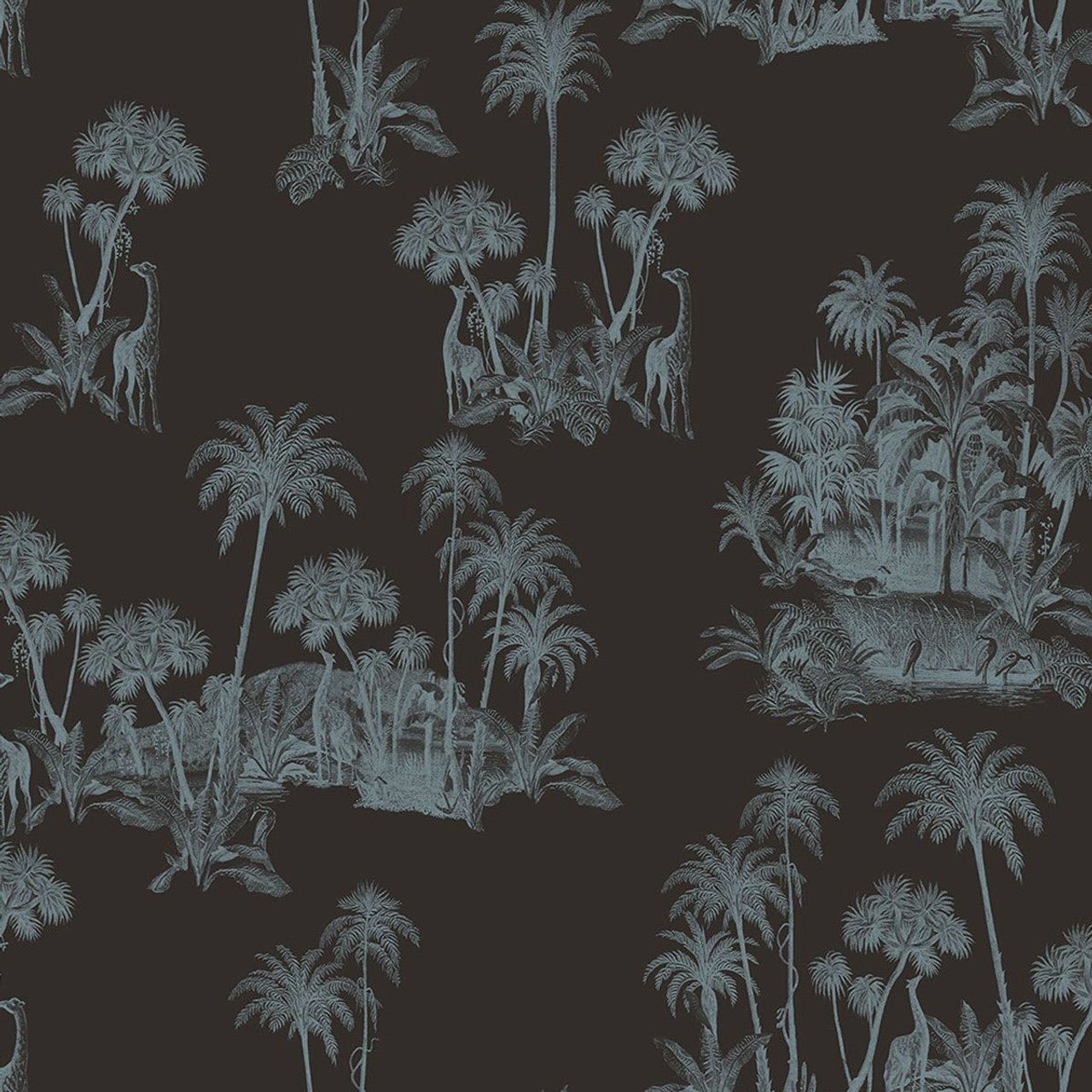 Laurel Fantasia Wallpaper - Black/Blue - Ted Baker - 12600 - Premier Wallcovering