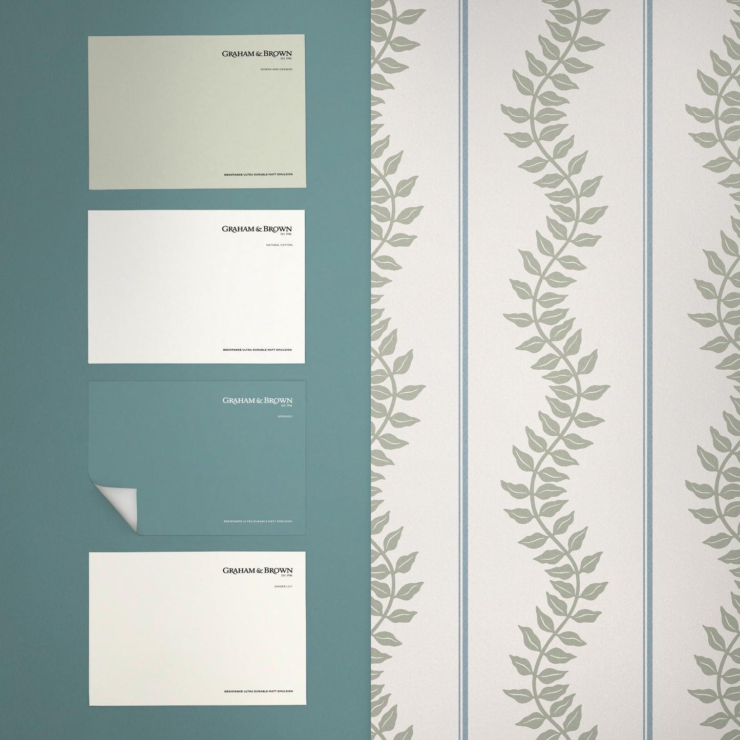 Laurel Leaf Stripe Wallpaper - Sky & Green - Graham & Brown - 130294 - Premier Wallcovering