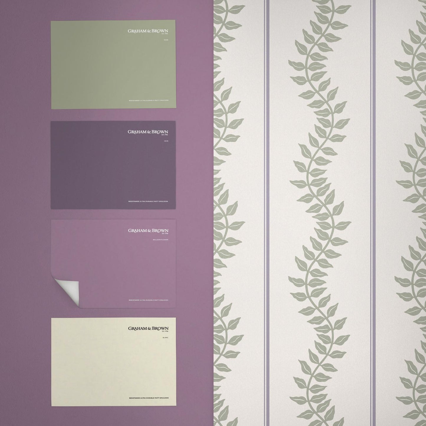 Laurel Leaf Stripe Wallpaper - Mauve & Sage - Graham & Brown - 130293 - Premier Wallcovering