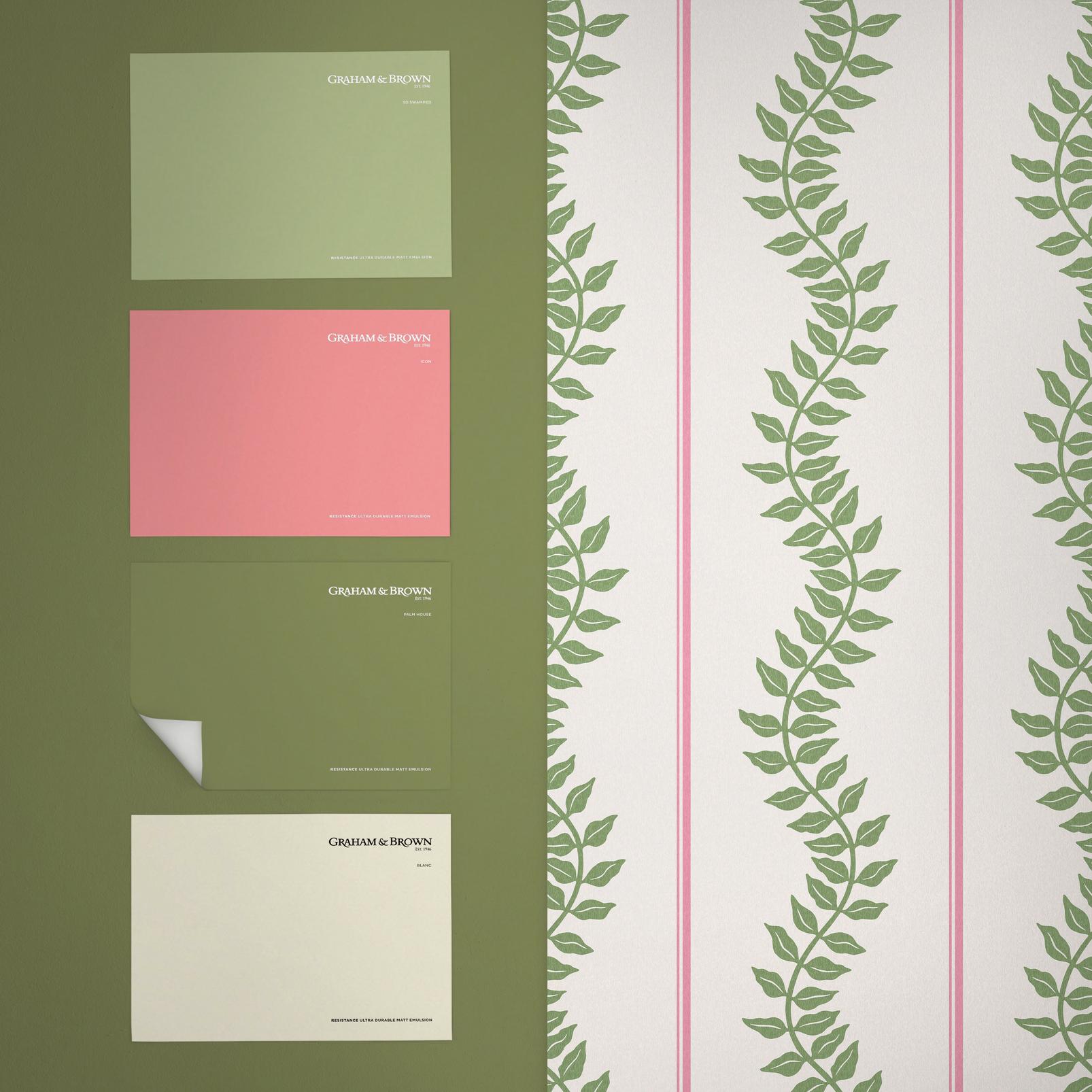 Laurel Leaf Stripe Wallpaper - Pink & Green - Graham & Brown - 130292 - Premier Wallcovering