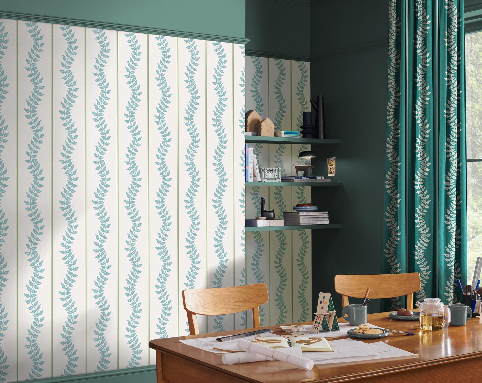 Laurel Leaf Stripe Wallpaper - Blue & Green - Graham & Brown - 130290 - Premier Wallcovering