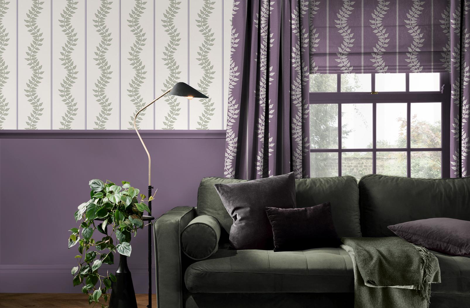 Laurel Leaf Stripe Wallpaper - Mauve & Sage - Graham & Brown - 130293 - Premier Wallcovering