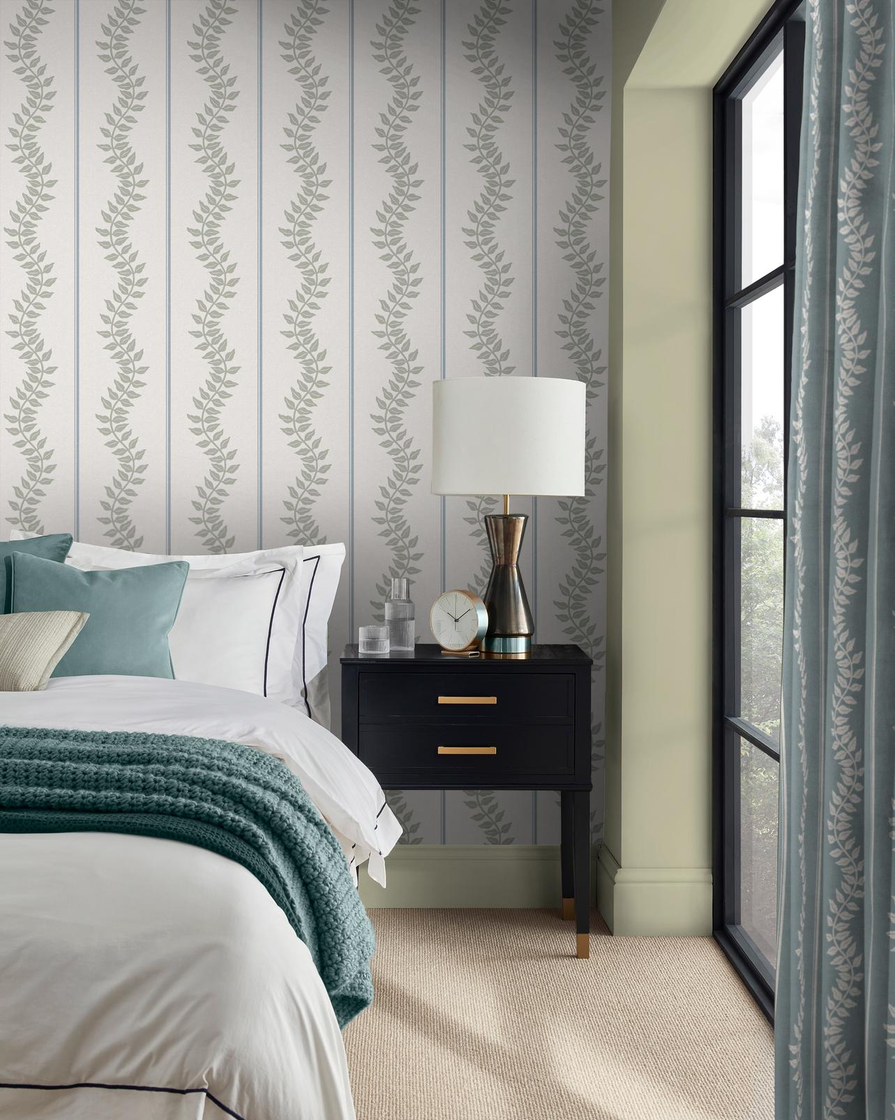 Laurel Leaf Stripe Wallpaper - Sky & Green - Graham & Brown - 130294 - Premier Wallcovering