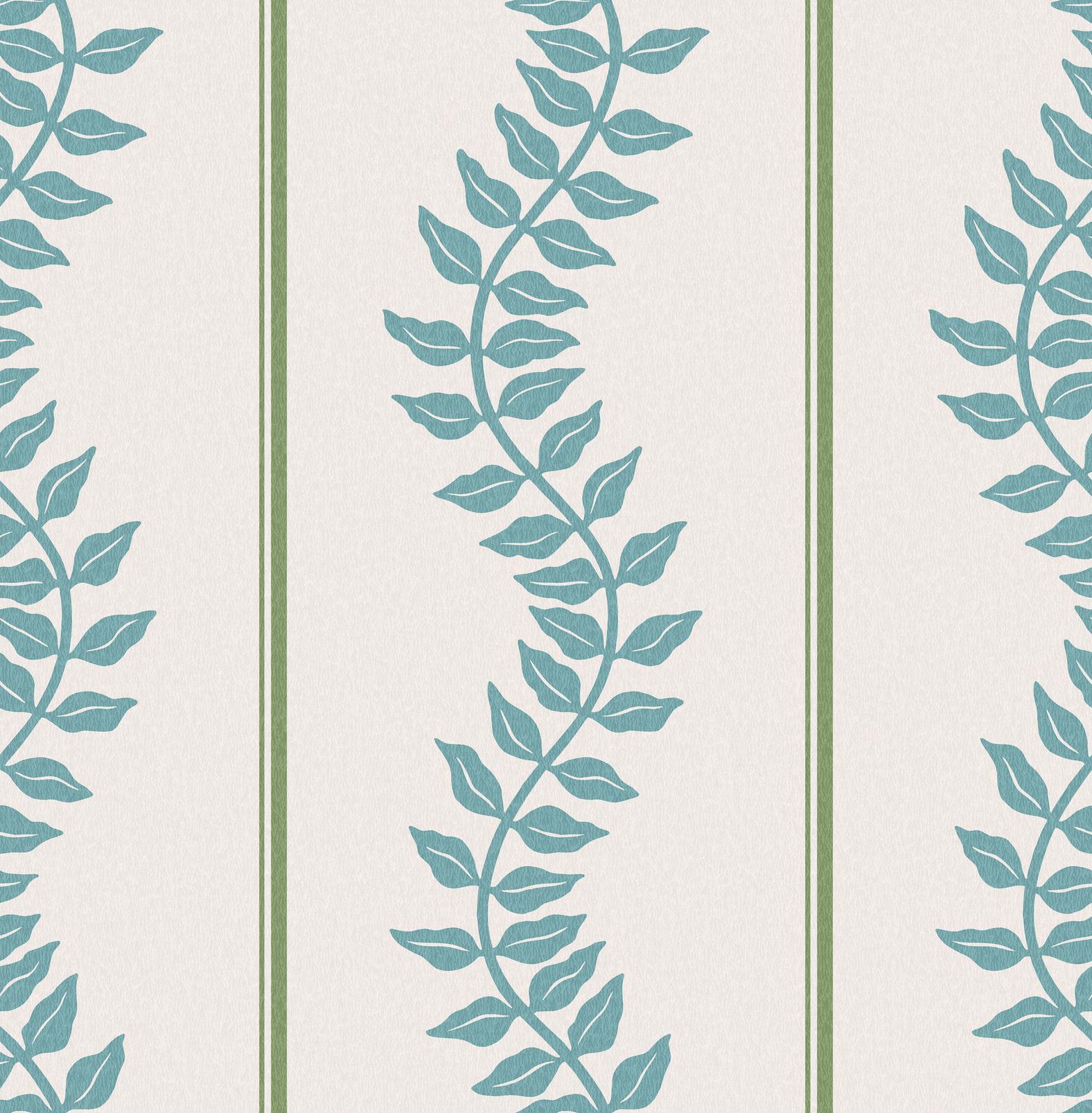 Laurel Leaf Stripe Wallpaper - Blue & Green - Graham & Brown - 130290 - Premier Wallcovering