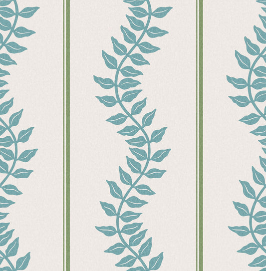 Laurel Leaf Stripe Wallpaper - Blue & Green - Graham & Brown - 130290 - Premier Wallcovering