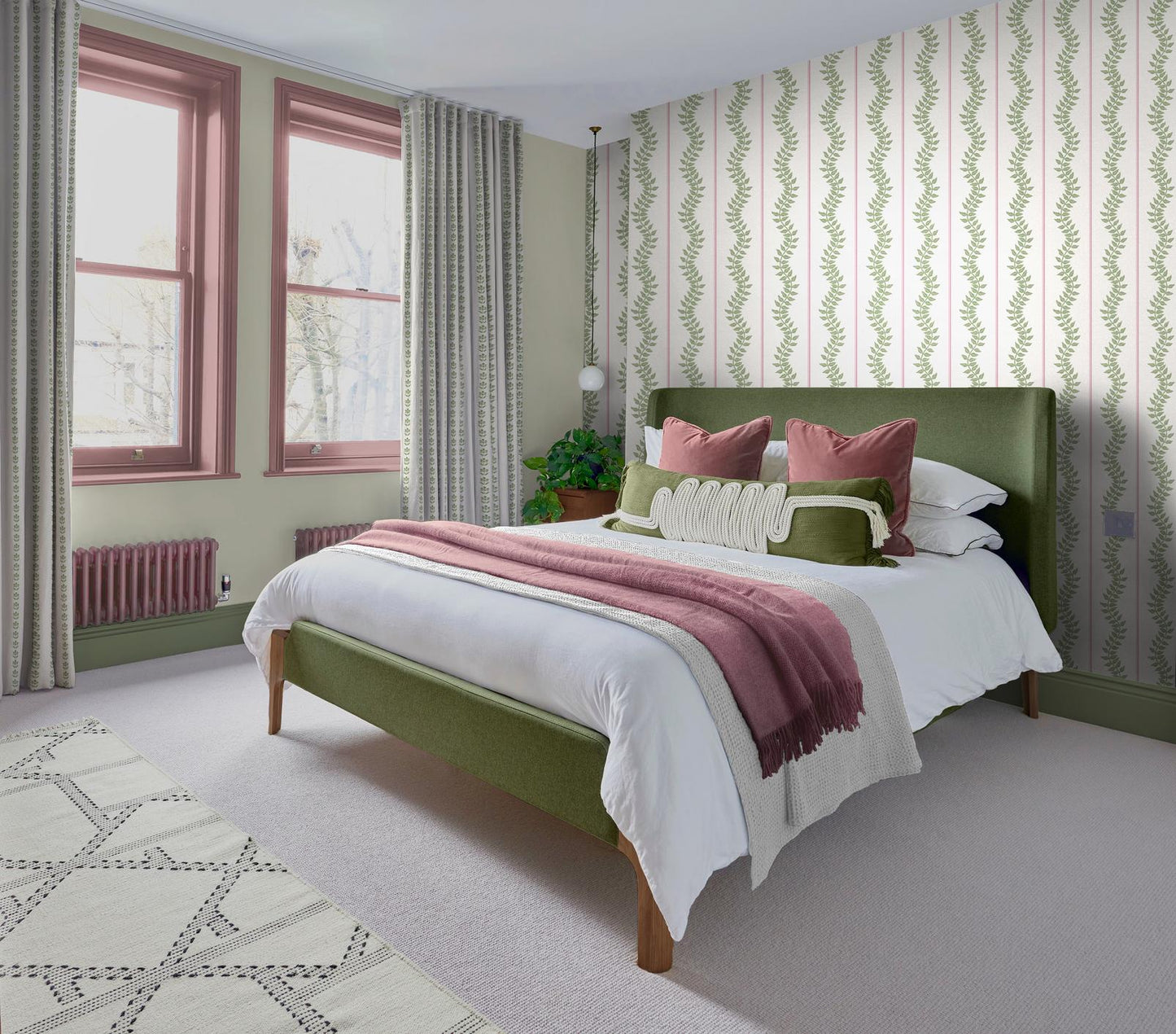 Laurel Leaf Stripe Wallpaper - Pink & Green - Graham & Brown - 130292 - Premier Wallcovering