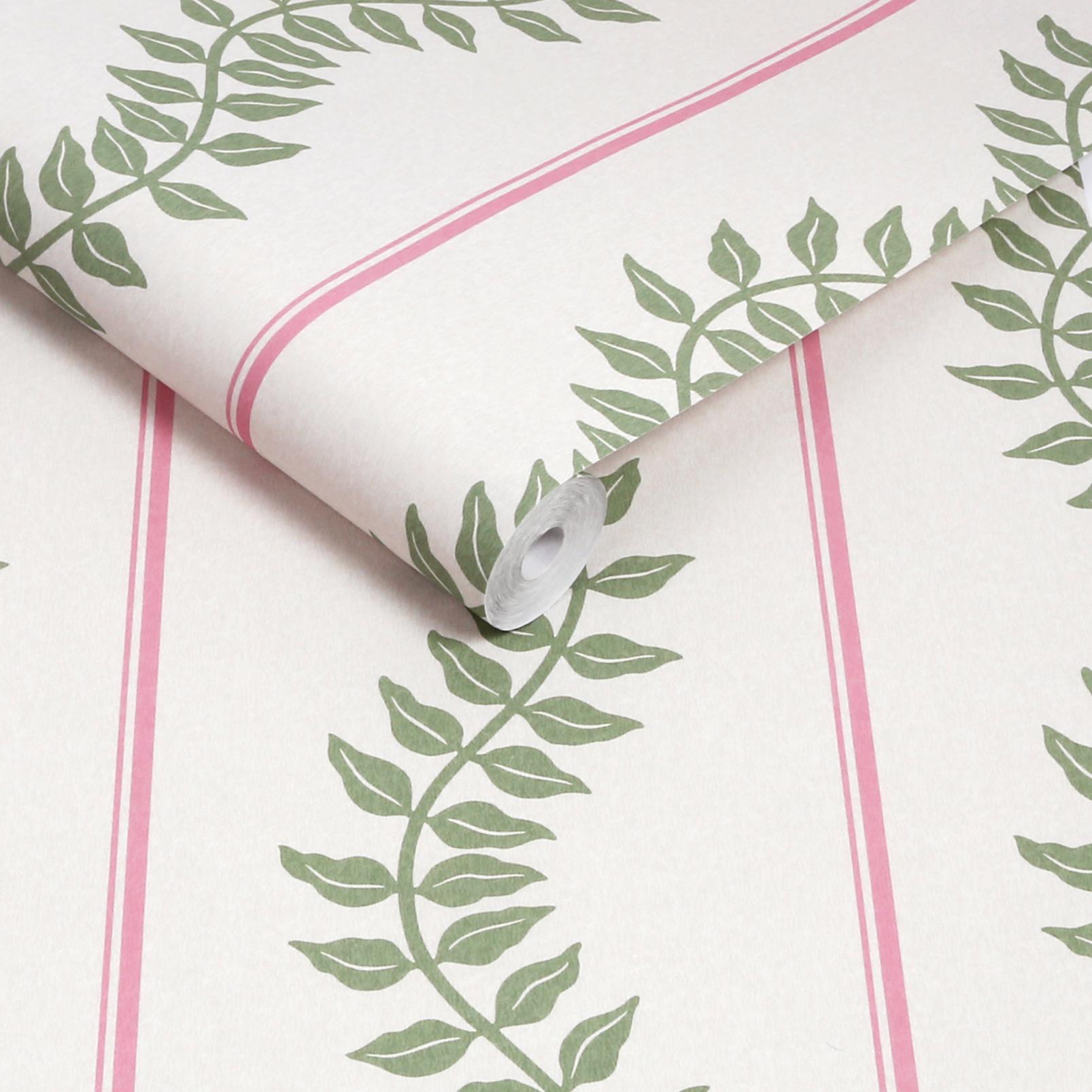 Laurel Leaf Stripe Wallpaper - Pink & Green - Graham & Brown - 130292 - Premier Wallcovering