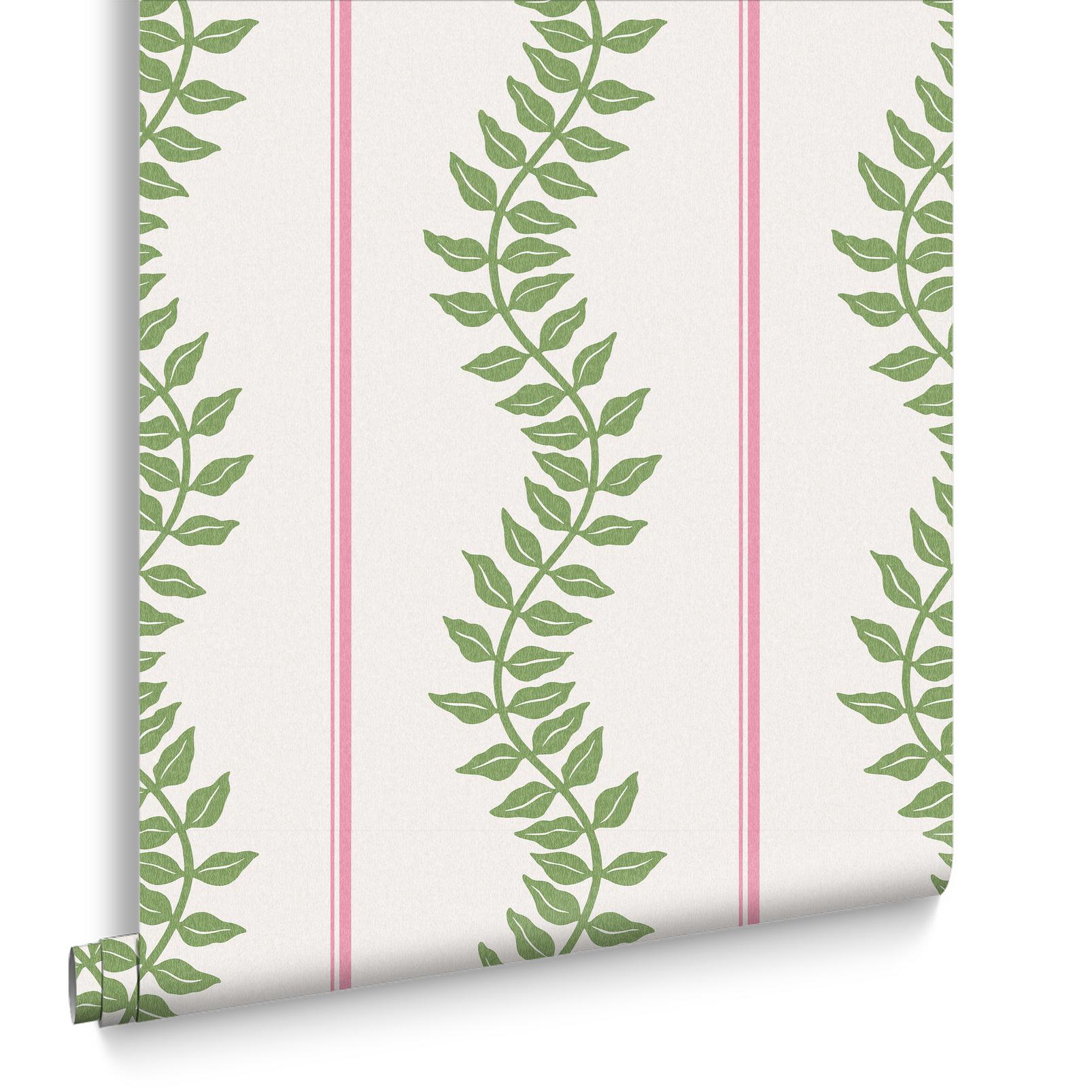 Laurel Leaf Stripe Wallpaper - Pink & Green - Graham & Brown - 130292 - Premier Wallcovering