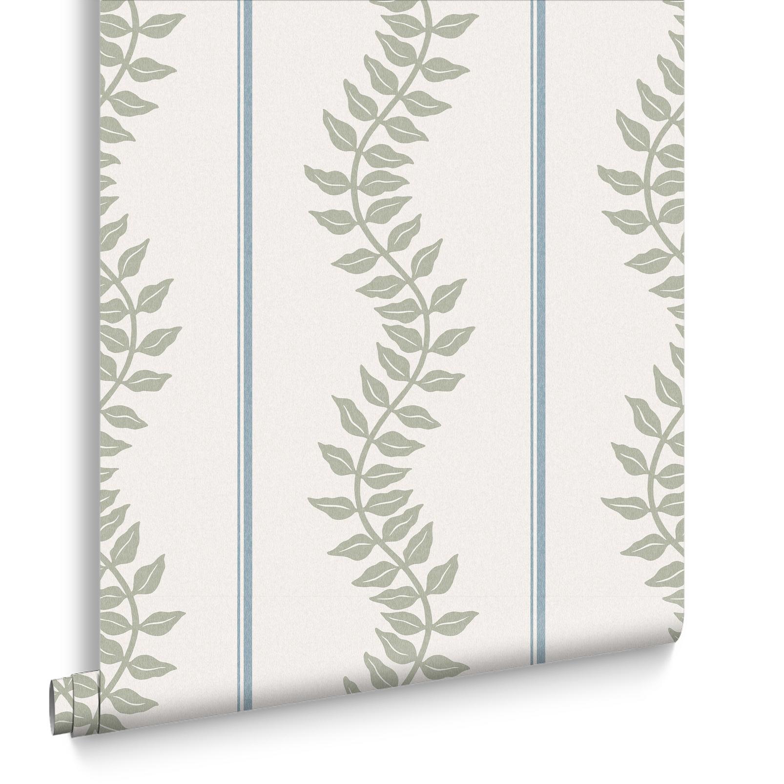 Laurel Leaf Stripe Wallpaper - Sky & Green - Graham & Brown - 130294 - Premier Wallcovering