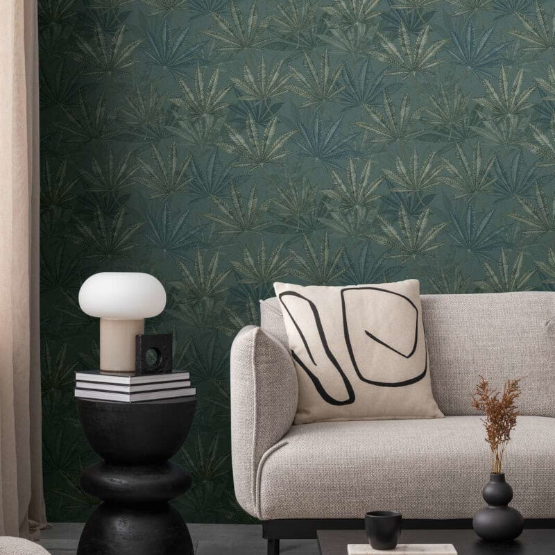 Layered Palm Leaves Wallpaper - Grey/Green - Michalsky Living - 39984-4 - Premier Wallcovering