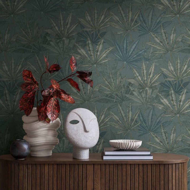 Layered Palm Leaves Wallpaper - Grey/Green - Michalsky Living - 39984-4 - Premier Wallcovering