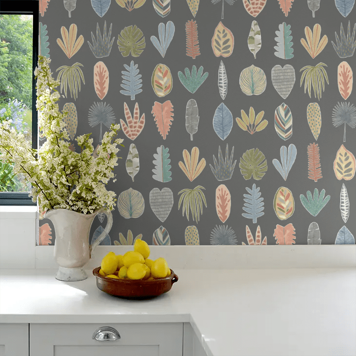 Leaf Boogie Wallpaper - Charcoal Mix - Ohpopsi - GHS50107W - Premier Wallcovering
