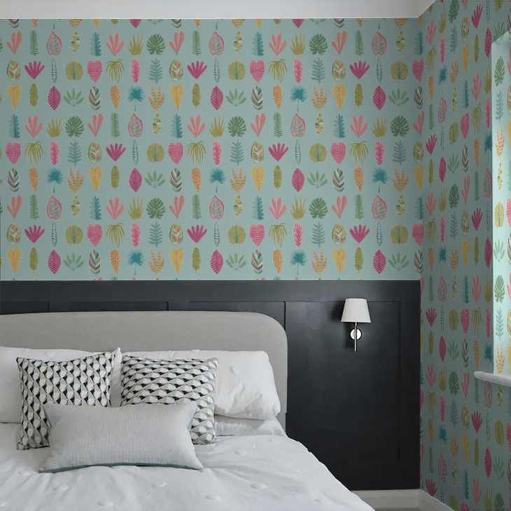 Leaf Boogie Wallpaper - Aqua & Raspberry - Ohpopsi - GHS50109W - Premier Wallcovering