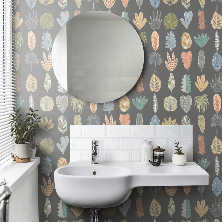 Leaf Boogie Wallpaper - Charcoal Mix - Ohpopsi - GHS50107W - Premier Wallcovering