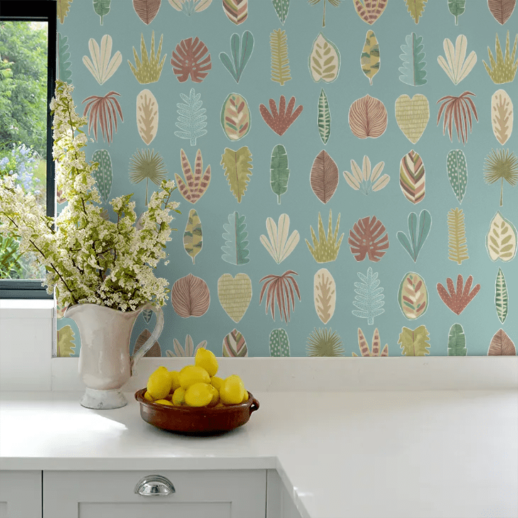 Leaf Boogie Wallpaper - Seafoam - Ohpopsi - GHS50104W - Premier Wallcovering
