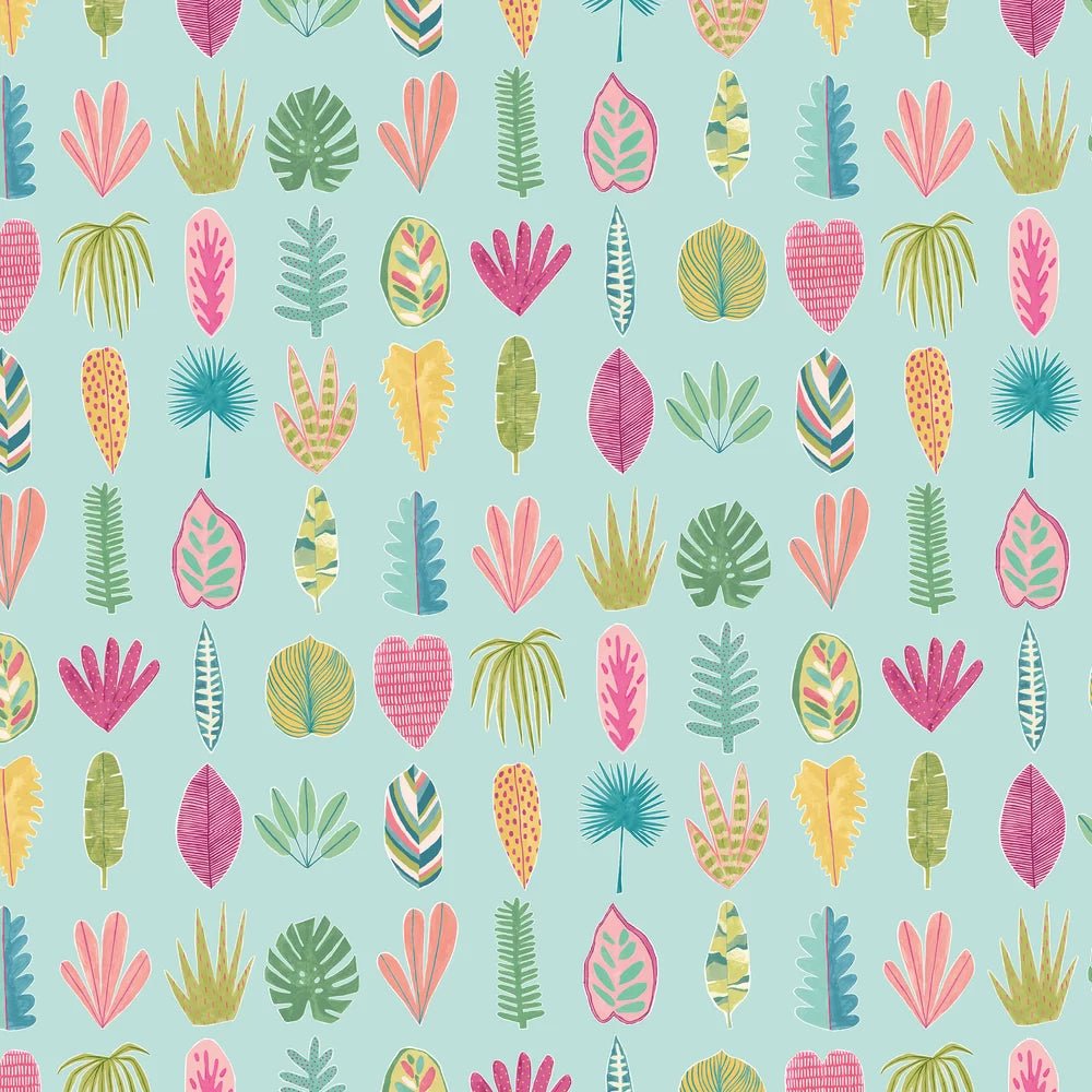 Leaf Boogie Wallpaper - Aqua & Raspberry - Ohpopsi - GHS50109W - Premier Wallcovering