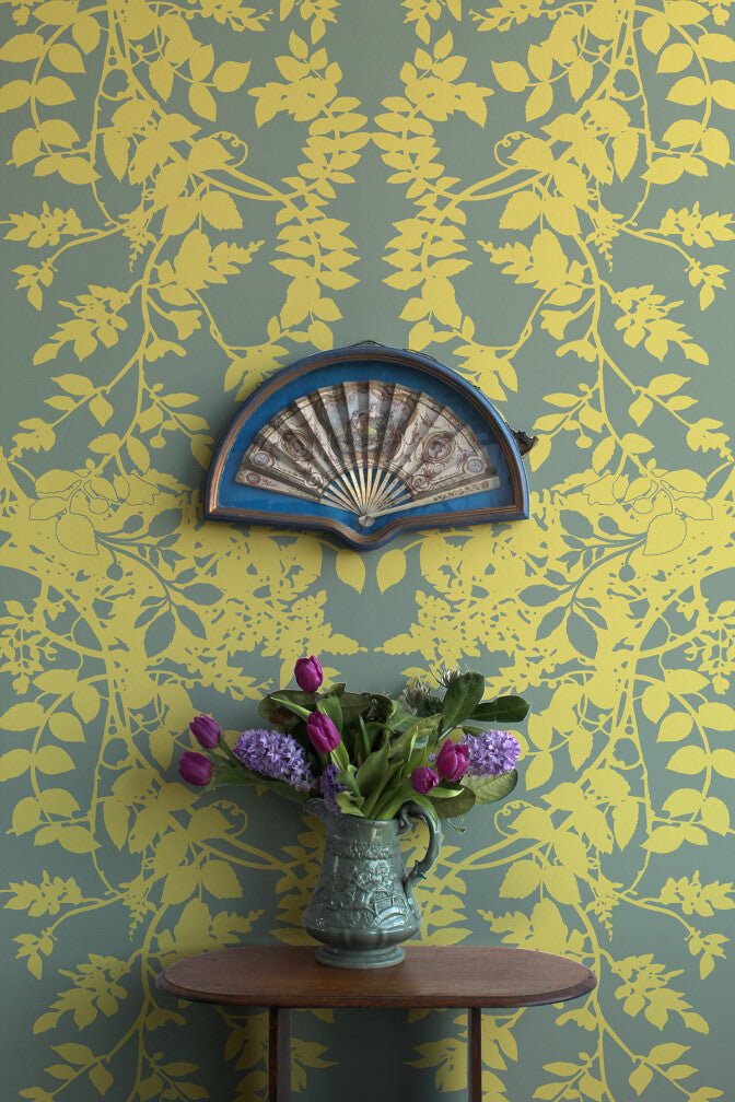 Leaf Superwide Wallpaper - Gold on Dark Sage - Timorous Beasties - SWP/LEF/08 - Premier Wallcovering