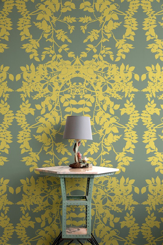 Leaf Superwide Wallpaper - Gold on Dark Sage - Timorous Beasties - SWP/LEF/08 - Premier Wallcovering