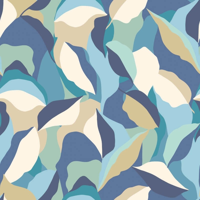 Leafy Patchwork Wallpaper - Indigo Mix - Hoopla Walls - HWA1156W - Premier Wallcovering