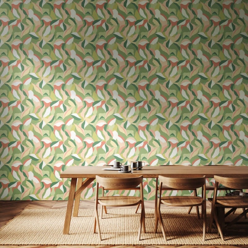 Leafy Patchwork Wallpaper - Olive/Blush - Hoopla Walls - HWA1160W - Premier Wallcovering